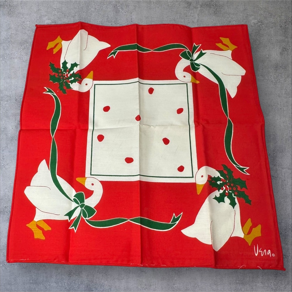 Vera Neumann Christmas Geese Napkin Red‎ Green Vintage Linen 16x17